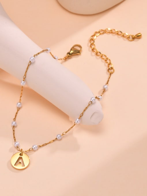 LI MUMU Stainless steel Imitation Pearl Letter Minimalist Anklet 3