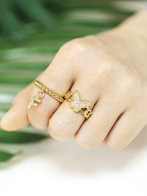 CC Brass Cubic Zirconia Letter Trend Band Ring 2
