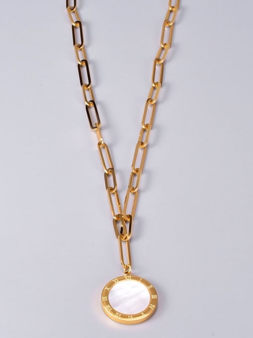 A TEEM Titanium Steel Shell Geometric Vintage Pendant Necklace