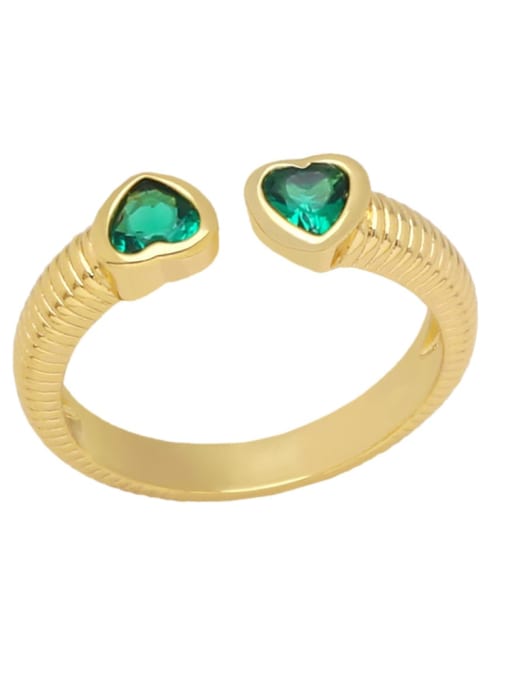 green Brass Cubic Zirconia Heart Minimalist Band Ring