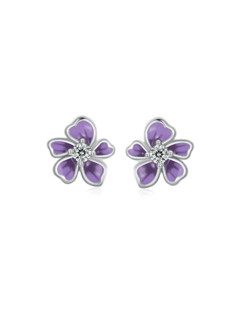 SCE1686 925 Sterling Silver Enamel Flower Trend Stud Earring