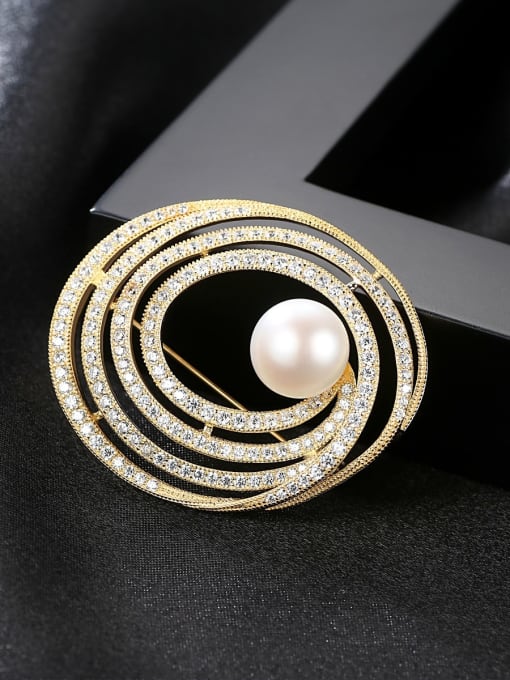 White 9g08 925 Sterling Silver Cubic Zirconia Freshwater pearl thread brooch  Brooch
