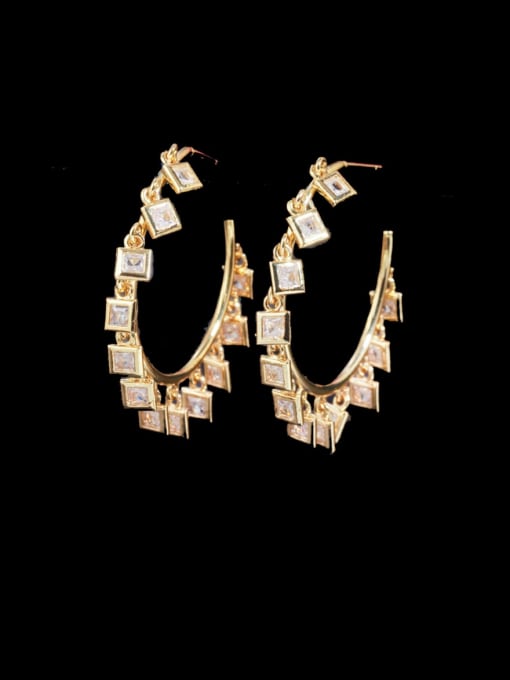 Golden white Brass Cubic Zirconia Geometric Luxury Huggie Earring