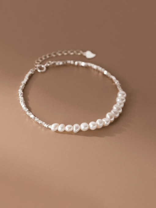 Rosh 925 Sterling Silver Imitation Pearl Geometric Minimalist Handmade Beaded Bracelet 0