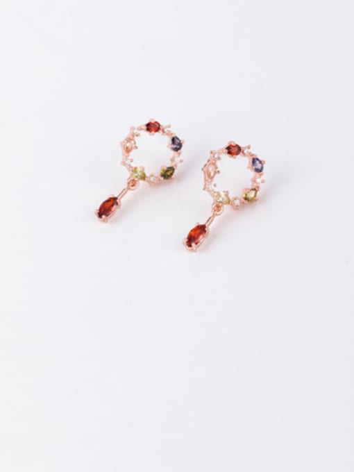 Girlhood Copper Cubic Zirconia Multi Color Round Minimalist Stud Earring 0