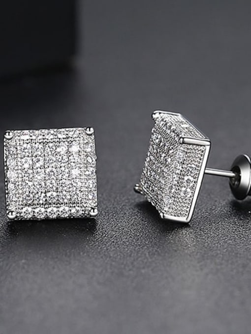 White zirconium platinum Copper Cubic Zirconia Square Dainty Stud Earring