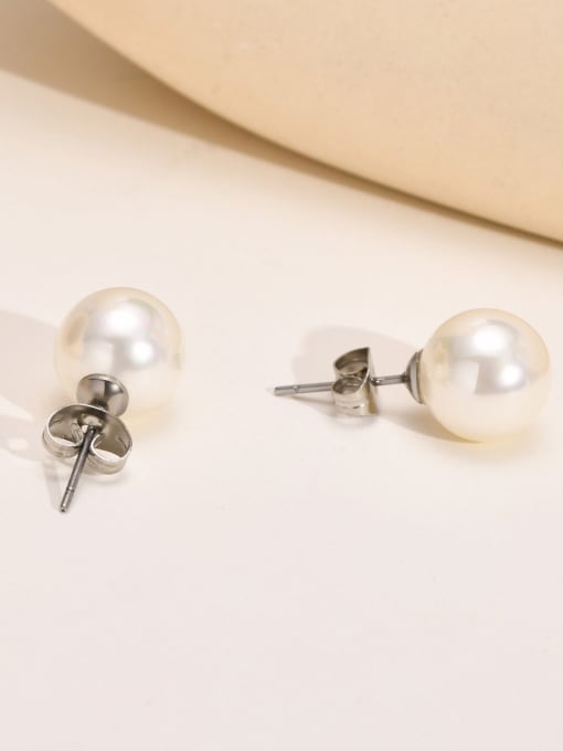 CONG Titanium Steel Imitation Pearl Geometric Minimalist Stud Earring 2