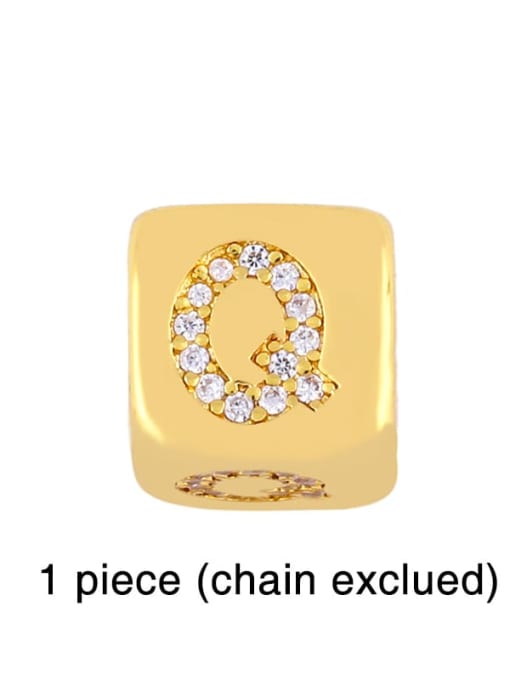 Q Brass Cubic Zirconia square  Letter Minimalist Adjustable Bracelet
