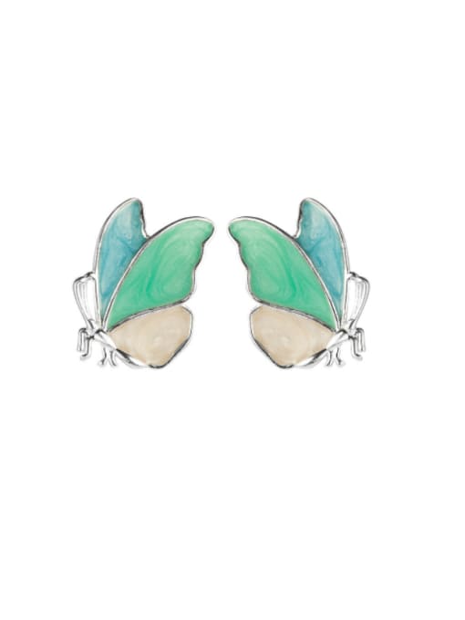 SILVER MI 925 Sterling Silver Enamel Butterfly Trend Stud Earring 0