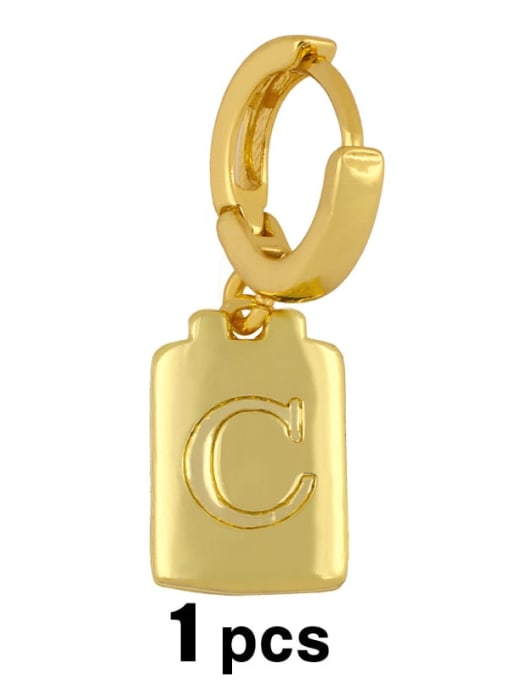 C Brass  Minimalist Simple Square Glossy 26 Letter Huggie Earring(single)