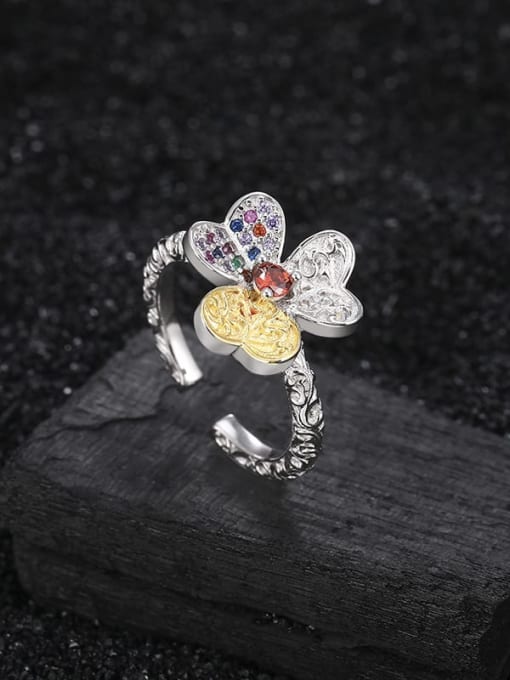 KDP-Silver 925 Sterling Silver Cubic Zirconia Flower Cute Band Ring 2