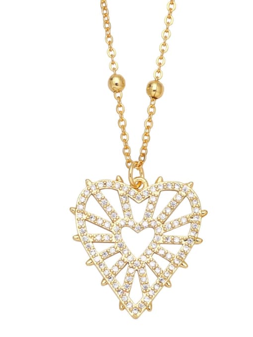 CC Brass Cubic Zirconia Feather Vintage Heart Pendant Necklace