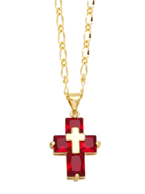 red Brass Cubic Zirconia Cross Minimalist Necklace