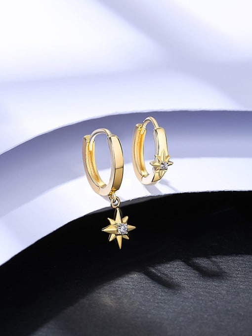 14K Gold 925 Sterling Silver Asymmetrical  Geometric Cute Huggie Earring