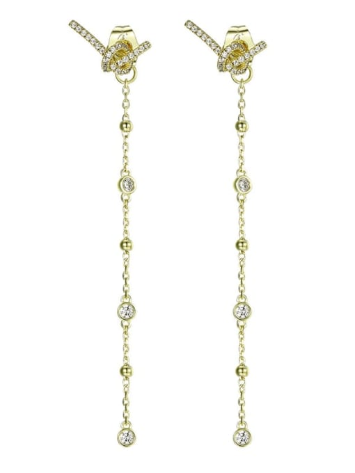 14k Gold Plated Alloy Cubic Zirconia Tassel Dainty Threader Earring