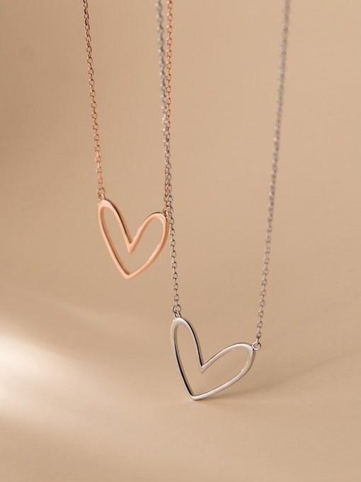 Rosh 925 Sterling Silver Hollow Heart Minimalist Necklace 3
