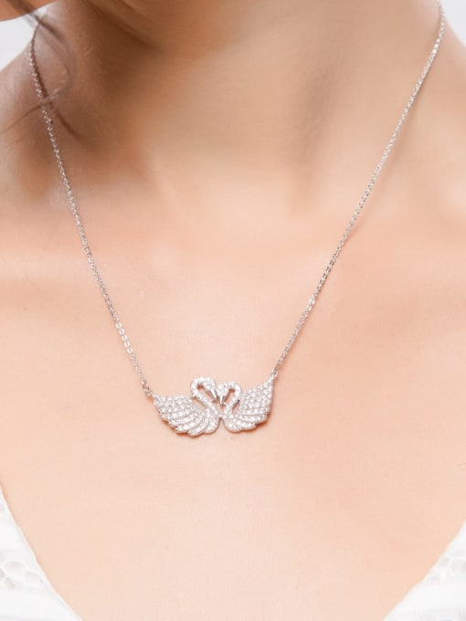 BLING SU Copper Cubic Zirconia Swan Luxury Necklace 2