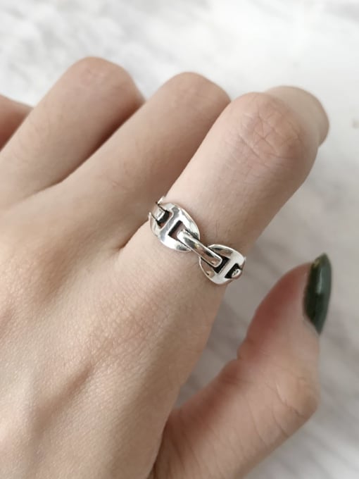 Boomer Cat 925 Sterling Silver Letter-H Vintage Geeky Ring 0