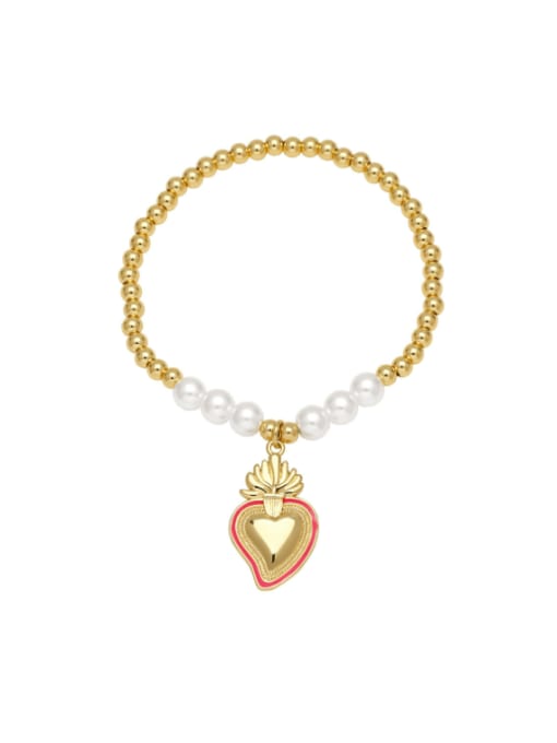 CC Brass Enamel Heart Vintage Handmade Beaded Bracelet 0