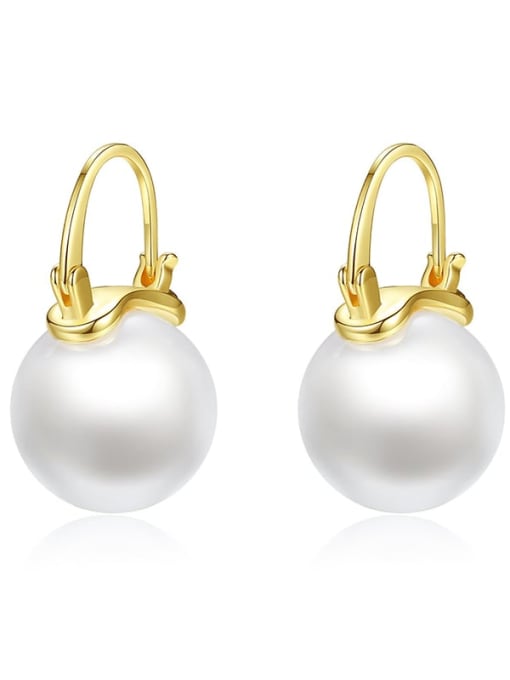 BLING SU Brass Imitation Pearl Round Minimalist Huggie Earring 3