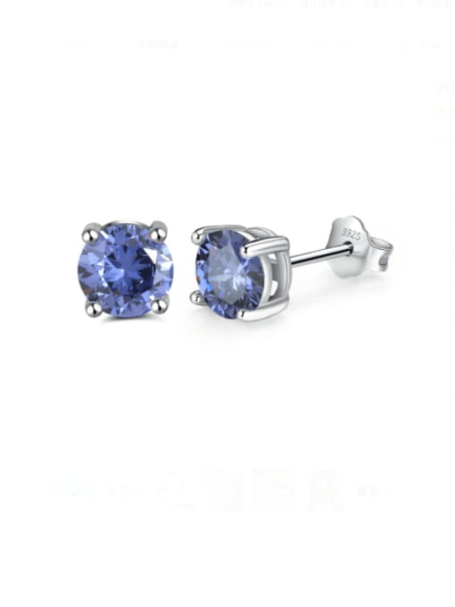 September Royal Blue 925 Sterling Silver Cubic Zirconia Geometric Minimalist Stud Earring