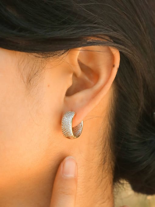 CONG Brass Cubic Zirconia Geometric Minimalist Huggie Earring 1