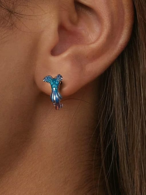 Jare 925 Sterling Silver Enamel Bird Cute Stud Earring 1