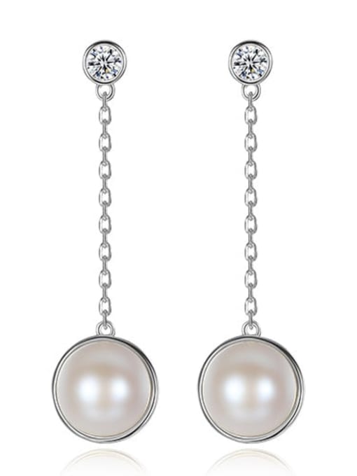 White white pearl 4f08 925 Sterling Silver Freshwater Pearl White Ball Trend Threader Earring