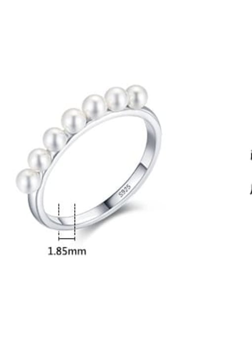 MODN 925 Sterling Silver Imitation Pearl Geometric Minimalist Band Ring 2