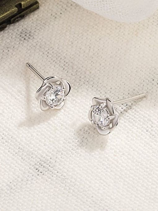 HAHN 925 Sterling Silver Cubic Zirconia Flower Minimalist Stud Earring 3