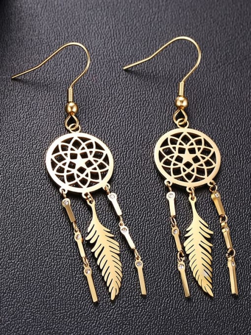 CONG Stainless Steel With Dream Catcher Tassel Earrings 2