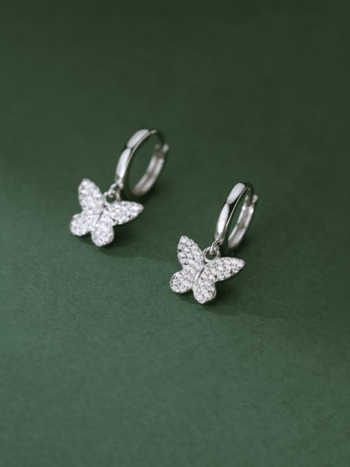 Rosh 925 Sterling Silver Cubic Zirconia Butterfly Dainty Huggie Earring 2