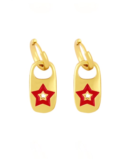gules Brass Enamel Star Minimalist Huggie Earring
