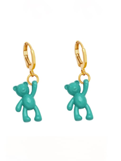 turquoise Brass Enamel Bear Cute Huggie Earring