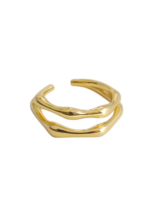 DAKA 925 Sterling Silver With Gold Plated Simplistic Geometric Free Size Rings