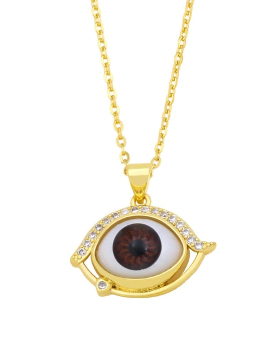 B (red) Brass Rhinestone Enamel Evil Eye Vintage Necklace