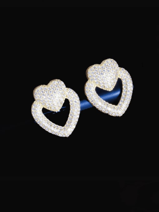 Golden white stone Brass Cubic Zirconia Heart Statement Stud Earring
