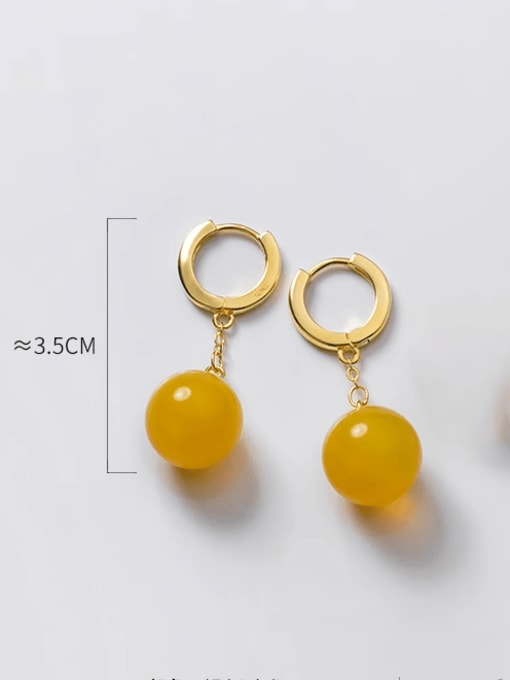Yellow Pearl Gold Style 925 Sterling Silver Natural Stone Ball Minimalist Huggie Earring