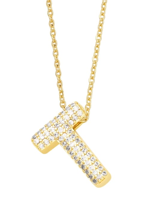 T Brass Cubic Zirconia Letter Trend Necklace