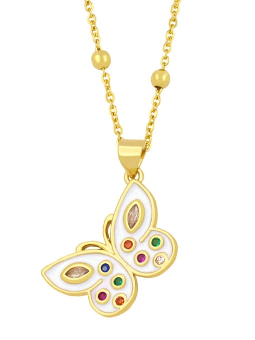 CC Brass Rhinestone Enamel Butterfly Vintage Necklace 2