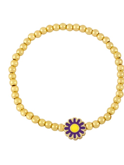 purple Brass Bead Enamel Flower Hip Hop Beaded Bracelet