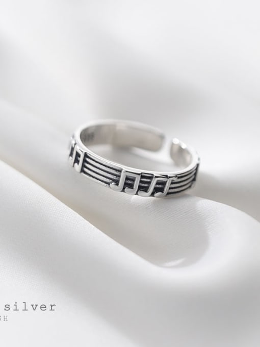 Rosh 925 Sterling Silver Round Vintage Musical note Band Ring 1