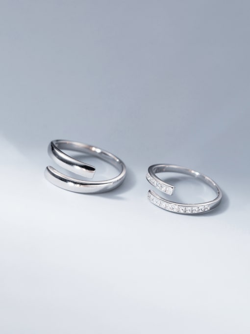 Rosh 925 Sterling Silver Cubic Zirconia Geometric Minimalist Couple Ring 2