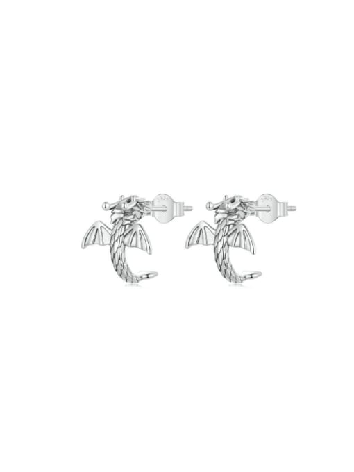 SCE1734 925 Sterling Silver Dragon Vintage Huggie Earring