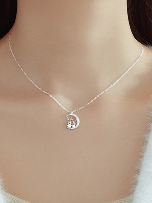 BeiFei Minimalism Silver 925 Sterling Silver Cubic Zirconia Moon Dainty Necklace 1