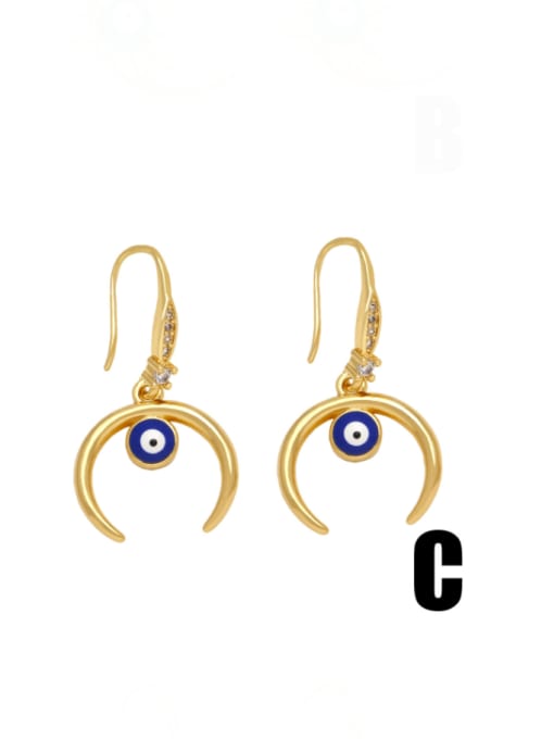 C Brass Cubic Zirconia Evil Eye Minimalist Hook Earring