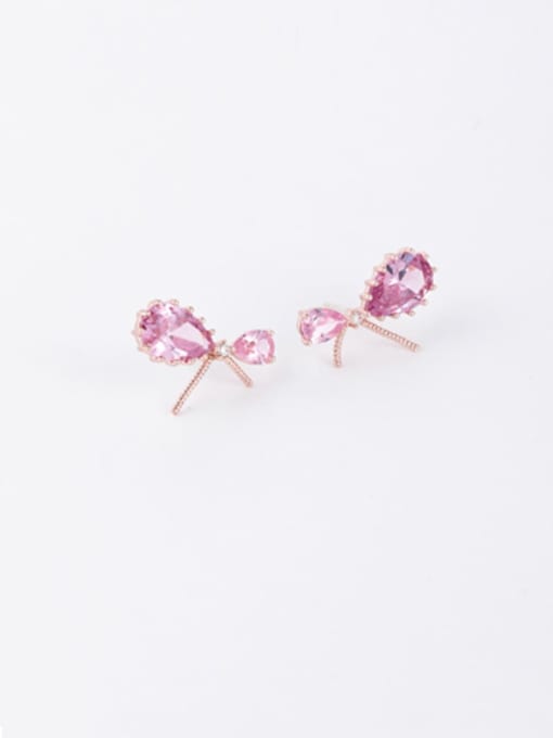 A pink Copper Cubic Zirconia Multi Color Water Drop Minimalist Stud Earring
