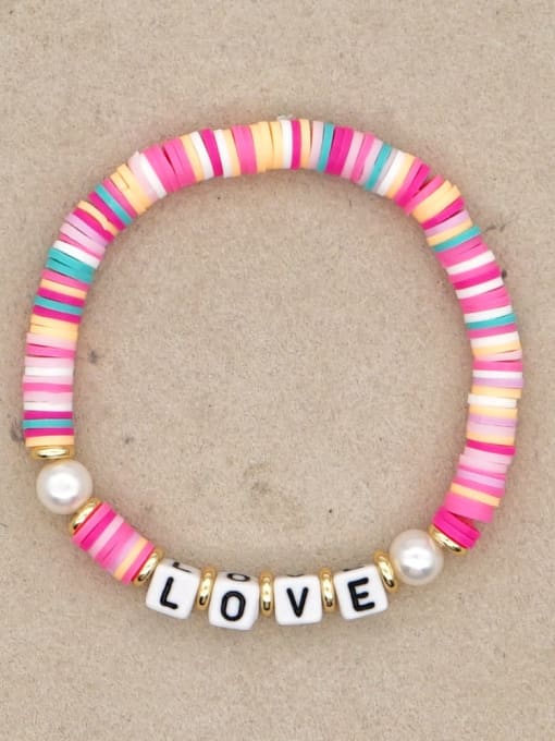 QT B200144B Stainless steel Freshwater Pearl Multi Color Polymer Clay Letter Bohemia Stretch Bracelet