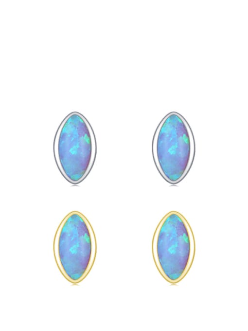 MODN 925 Sterling Silver Opal Geometric Minimalist Stud Earring 0