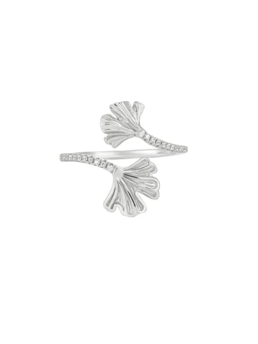 DAKA 925 Sterling Silver Cubic Zirconia Flower Minimalist Band Ring 2